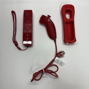 Nintendo Wii RVL-036 Motion Plus Red Remote Controller with OEM Nunchuck Tested